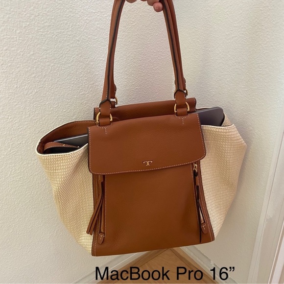 LIKE NEW Tory Burch Half Moon Straw Tote Bag - Picture 4 of 6